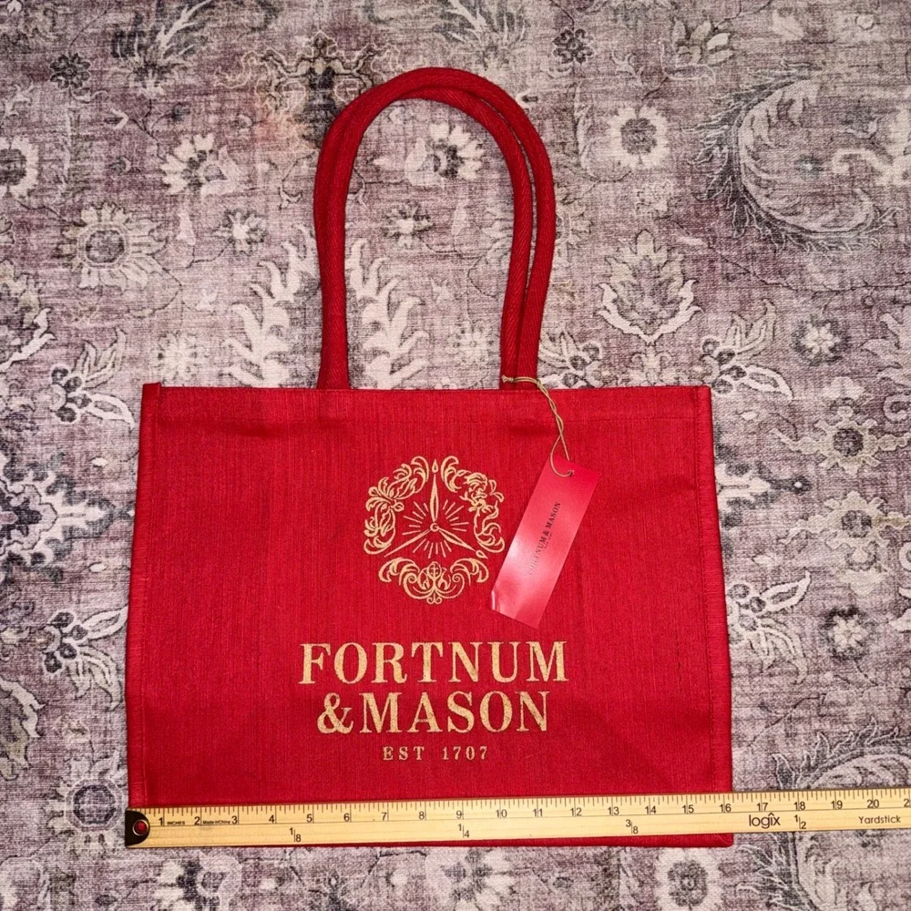 Fortnum & Mason Christmas Bag For Life Red Gold Jute Tote Piccadilly Shopper NEW